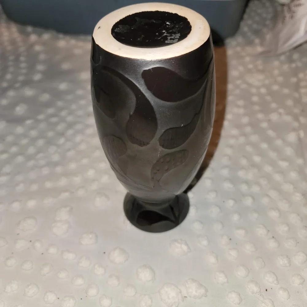 Vintage Vase Ceramic Ebony two tone black on black Matte and High Gloss